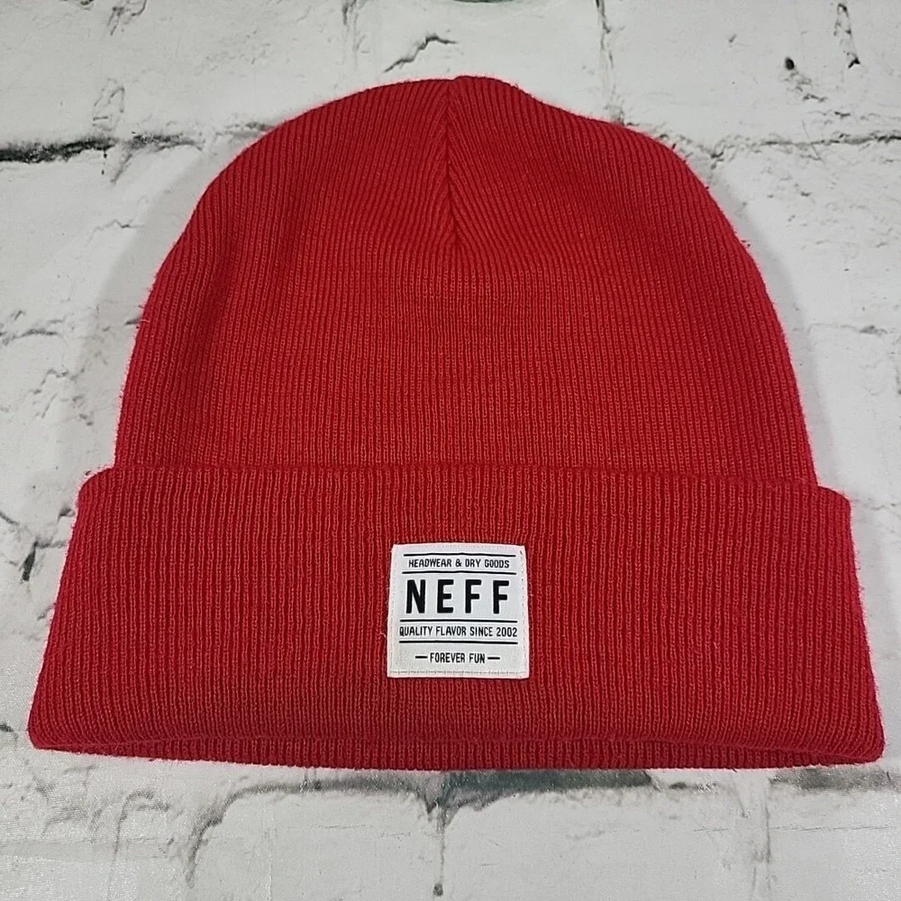 Neff Hat Unisex Red Beanie‎ Stretch Knit Roll-Up Warm Winter Ski Cap